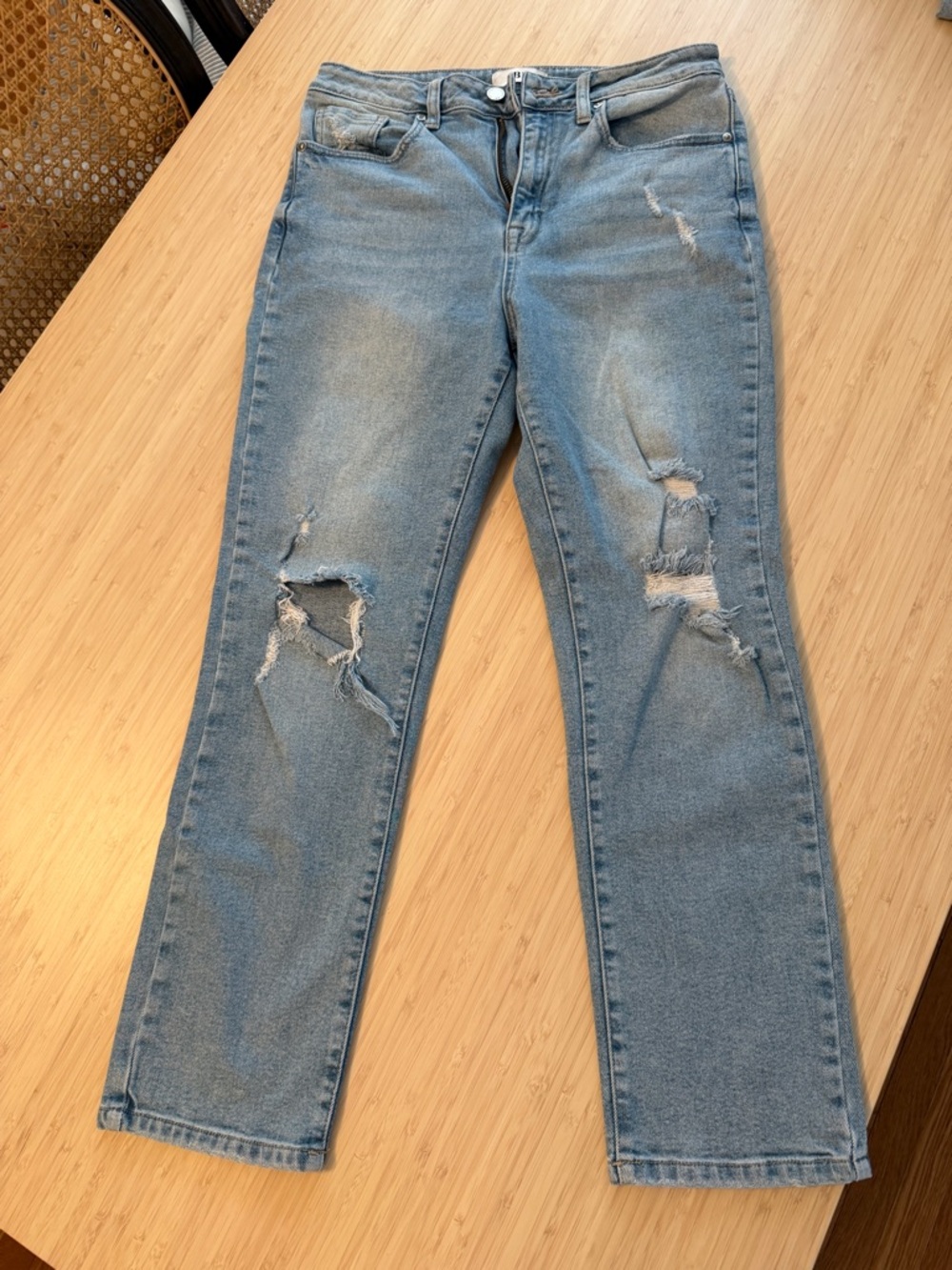 Just Black Light Blue Distressed Straight Leg Jeans